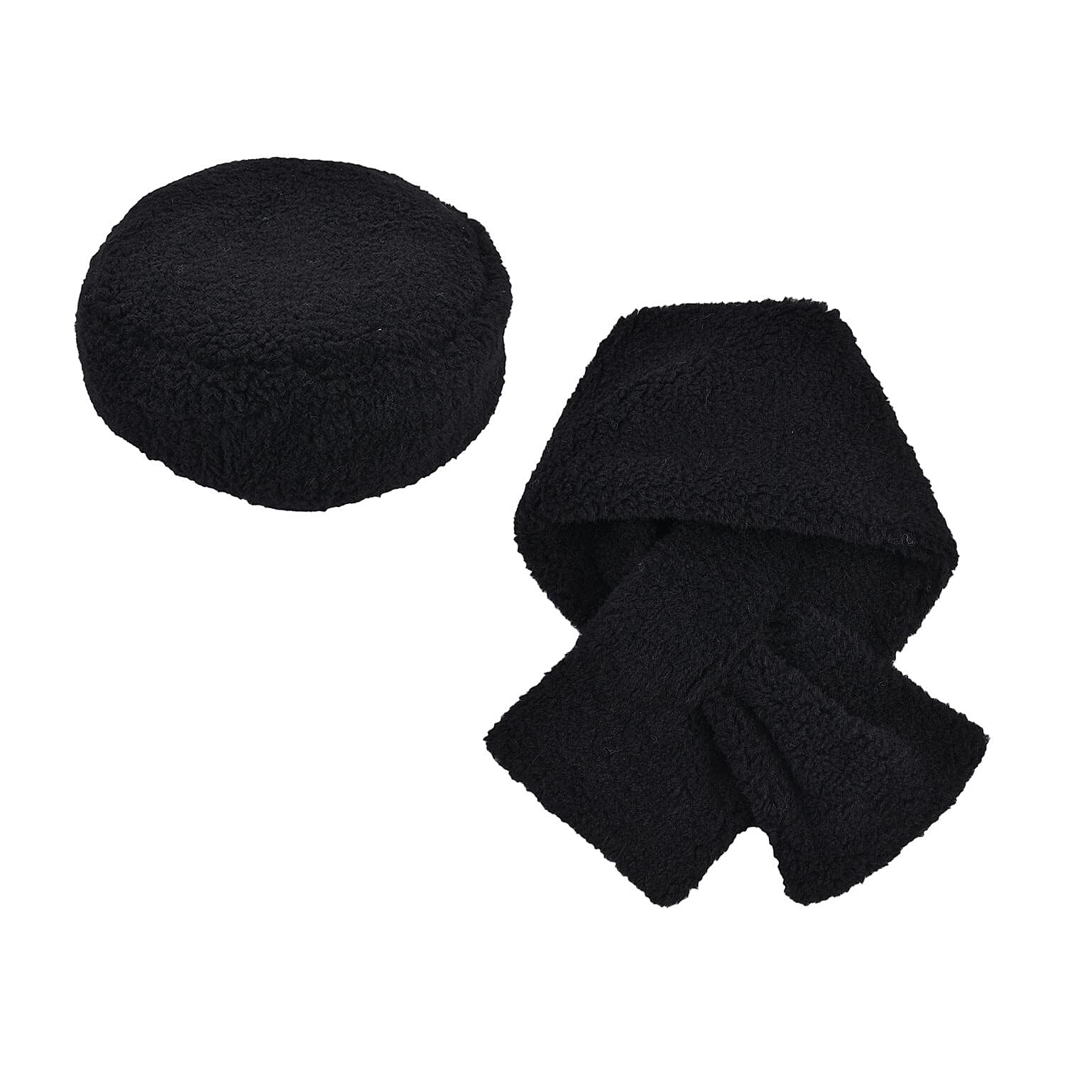 Set of 2 - Faux Fur Bucket Hat and Scarf - Black