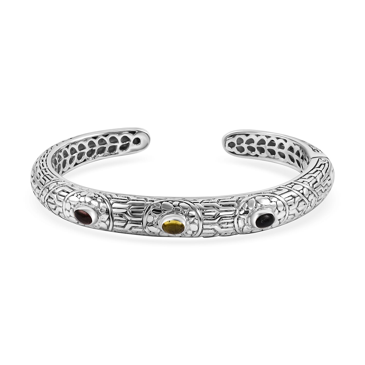 Royal Bali Collection - Multi-Tourmaline Bangle (Size - 7.5) in Sterling Silver 2.25 Ct, Silver Wt. 33.00 Gms