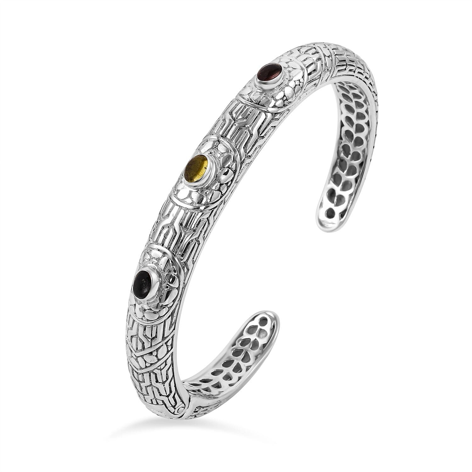 Royal Bali Collection - Multi-Tourmaline Bangle (Size - 7.5) in Sterling Silver 2.25 Ct, Silver Wt. 33.00 Gms