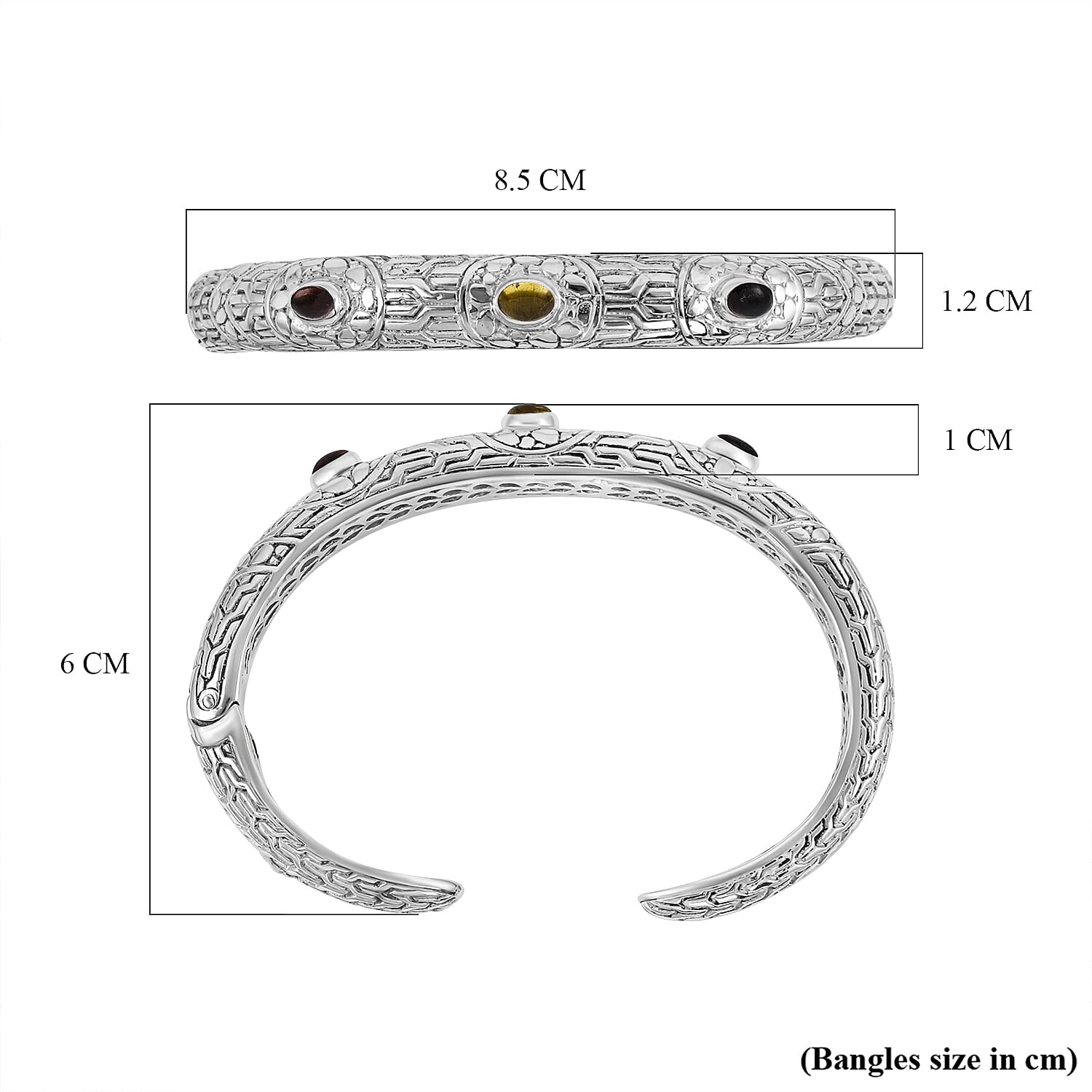 Royal Bali Collection - Multi-Tourmaline Bangle (Size - 7.5) in Sterling Silver 2.25 Ct, Silver Wt. 33.00 Gms