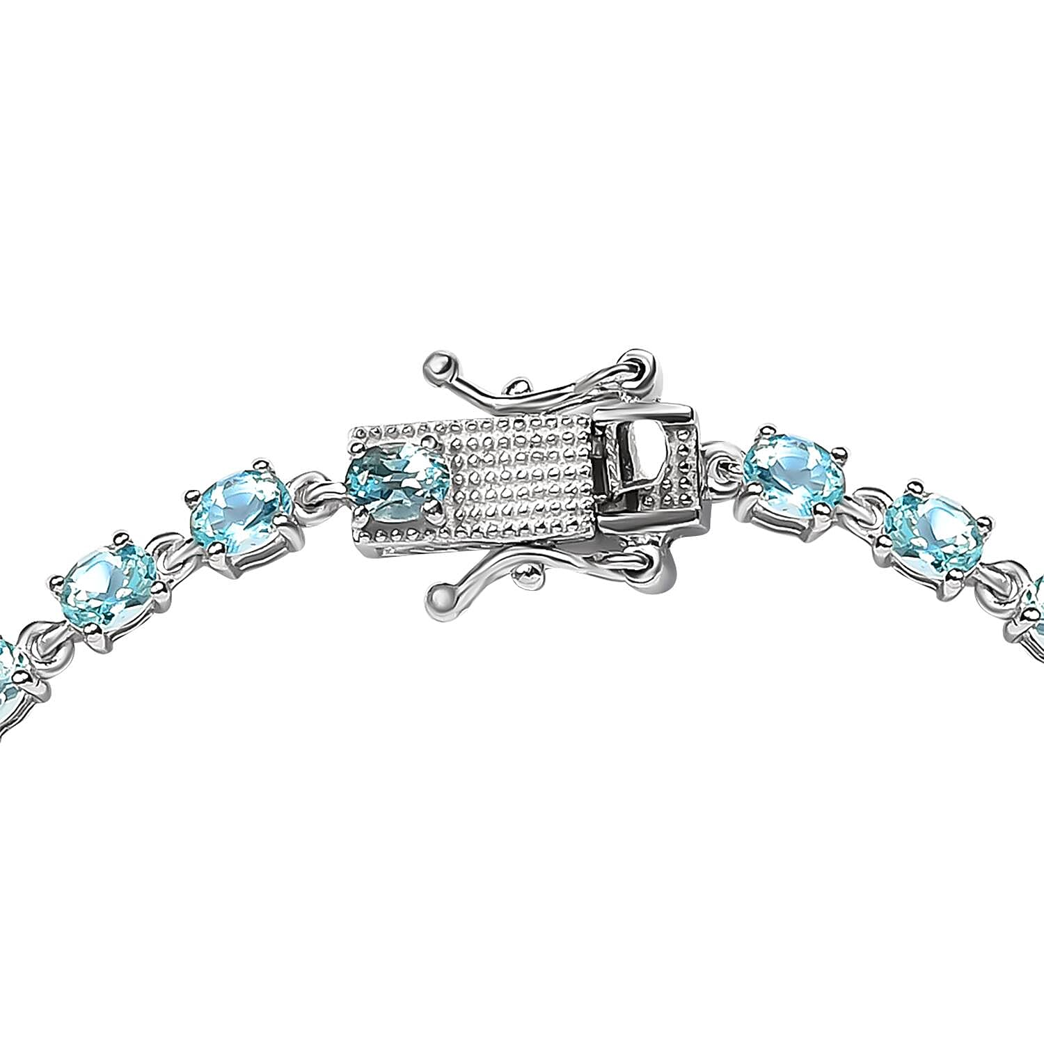 Santamaria Aquamarine Bracelet (Size - 7.5) in Platinum Overlay Sterling Silver 4.68 Ct.