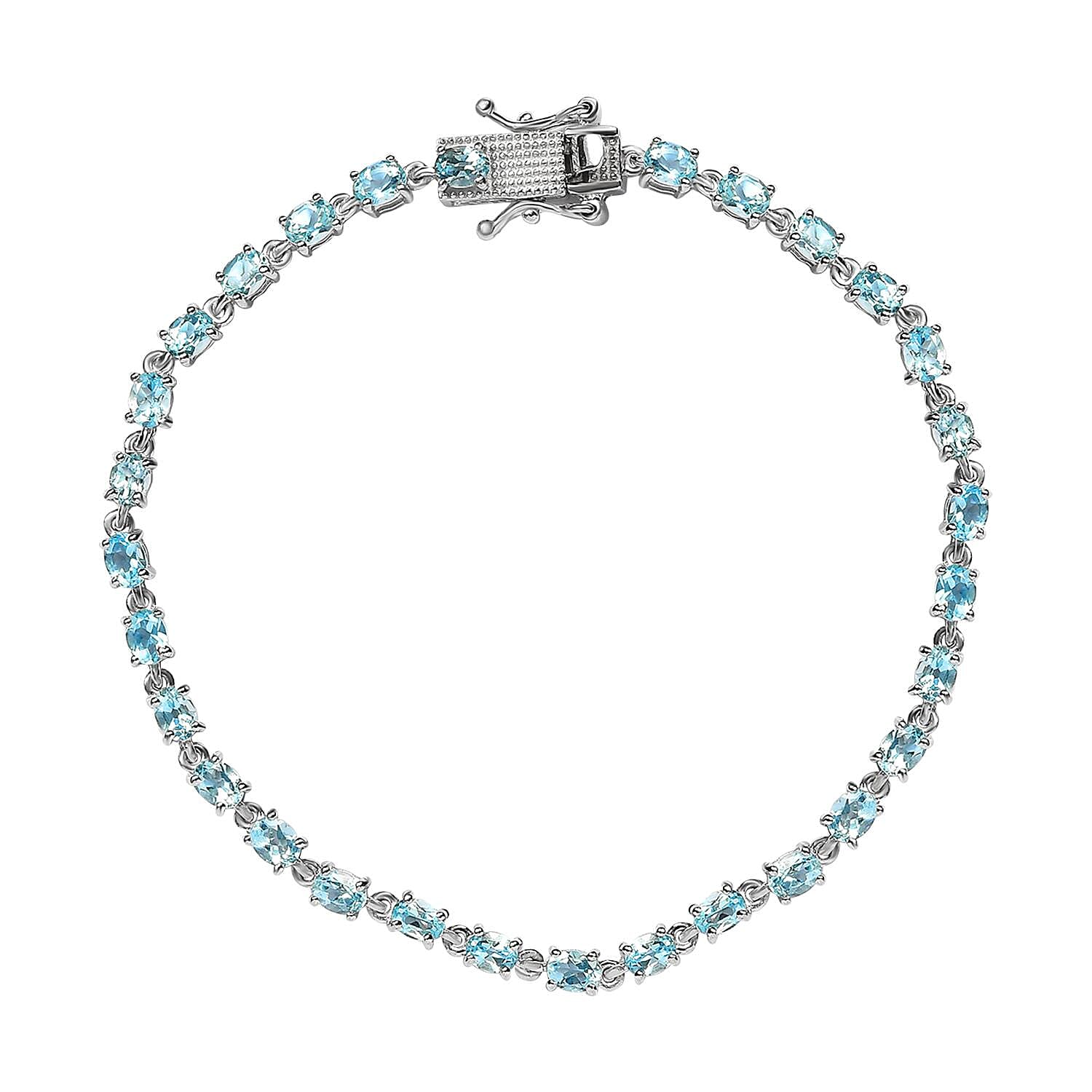 Santamaria Aquamarine Bracelet (Size - 8) in Platinum Overlay Sterling Silver 4.99 Ct.