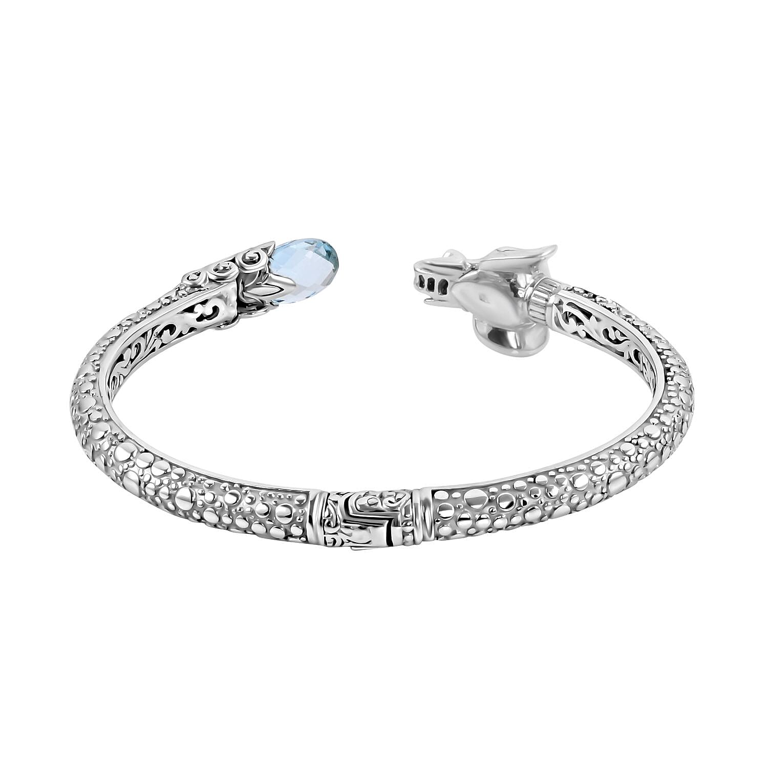 Royal Bali Collection - London Blue Topaz Elephant Bangle (Size - 7.25) in Sterling Silver 1 Ct, Silver Wt. 27.93 Gms