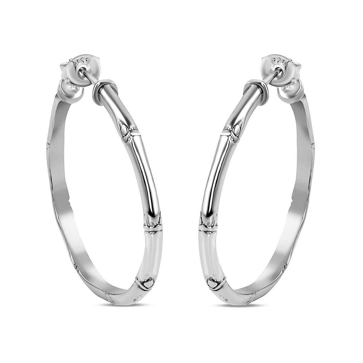 Royal Bali Collection - Sterling Silver Bamboo Hoop Earrings 6.80 Grams