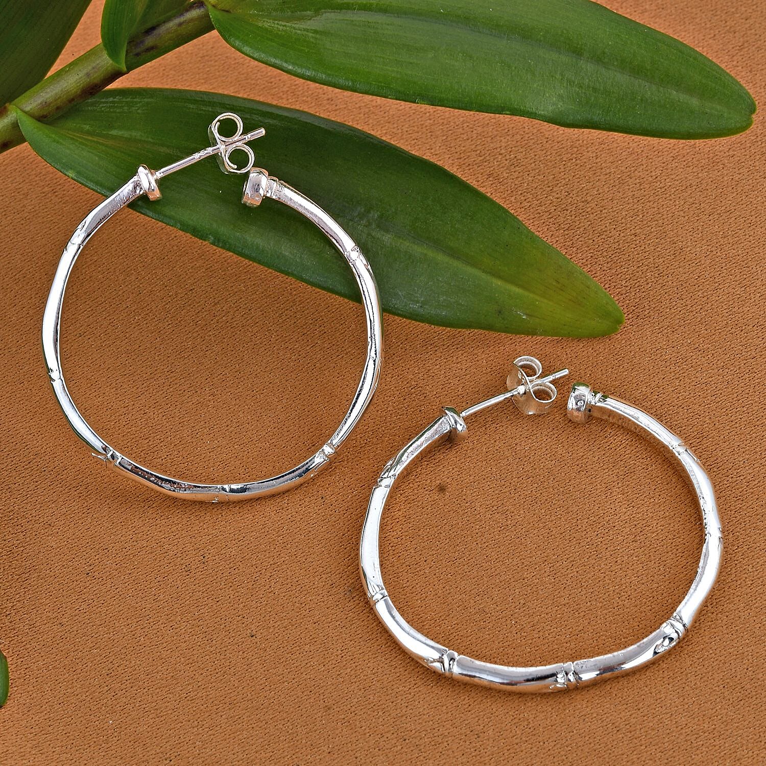 Royal Bali Collection - Sterling Silver Bamboo Hoop Earrings 6.80 Grams