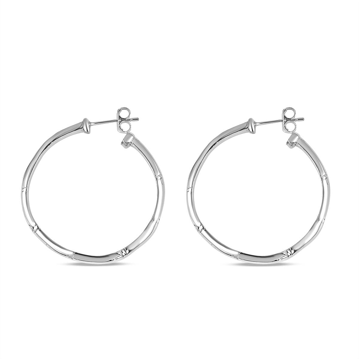 Royal Bali Collection - Sterling Silver Bamboo Hoop Earrings 6.80 Grams