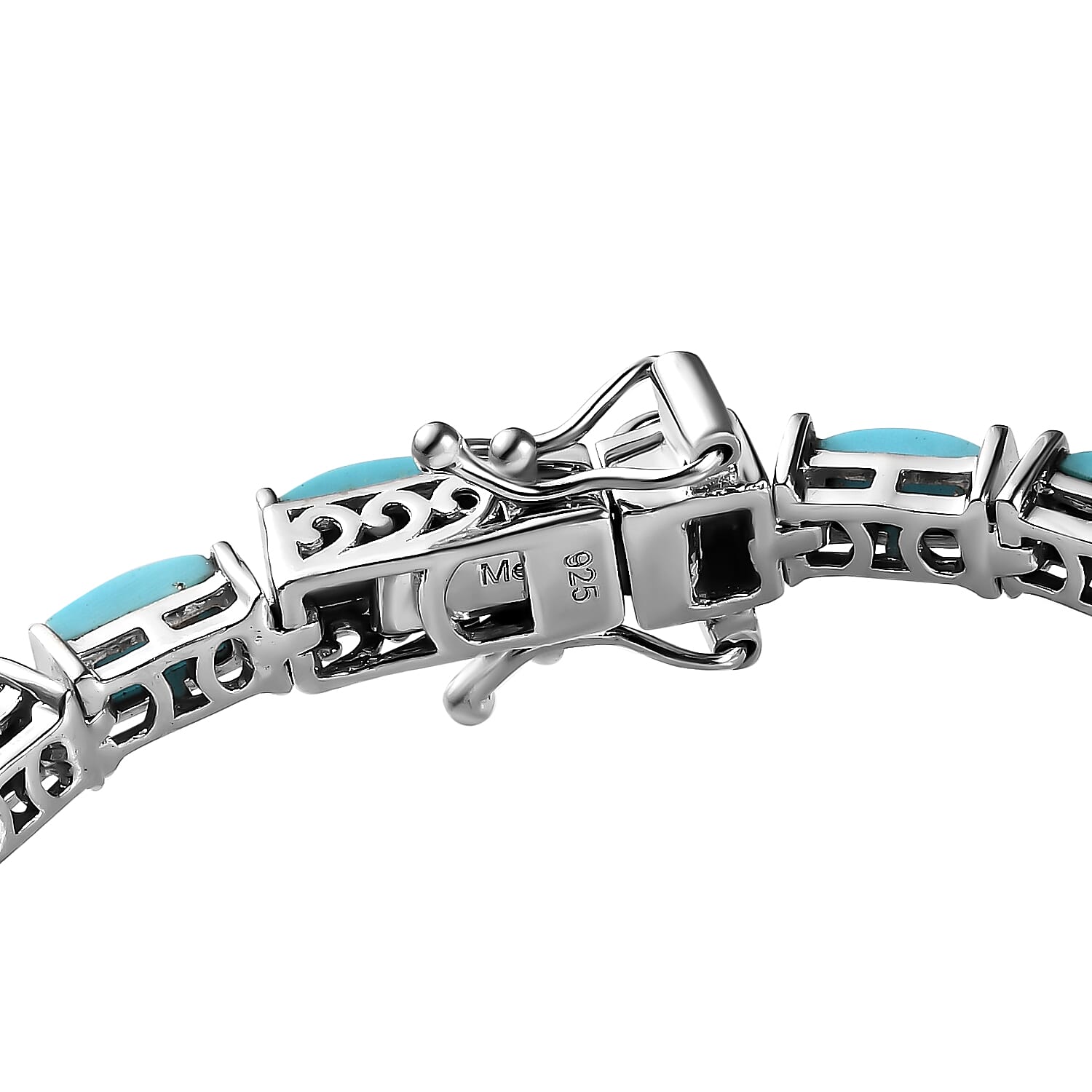 Arizona Sleeping Beauty Turquoise Bracelet (Size - 7.5) in Platinum Overlay Sterling Silver 9.58 Ct, Silver Wt 9.90 Gms.