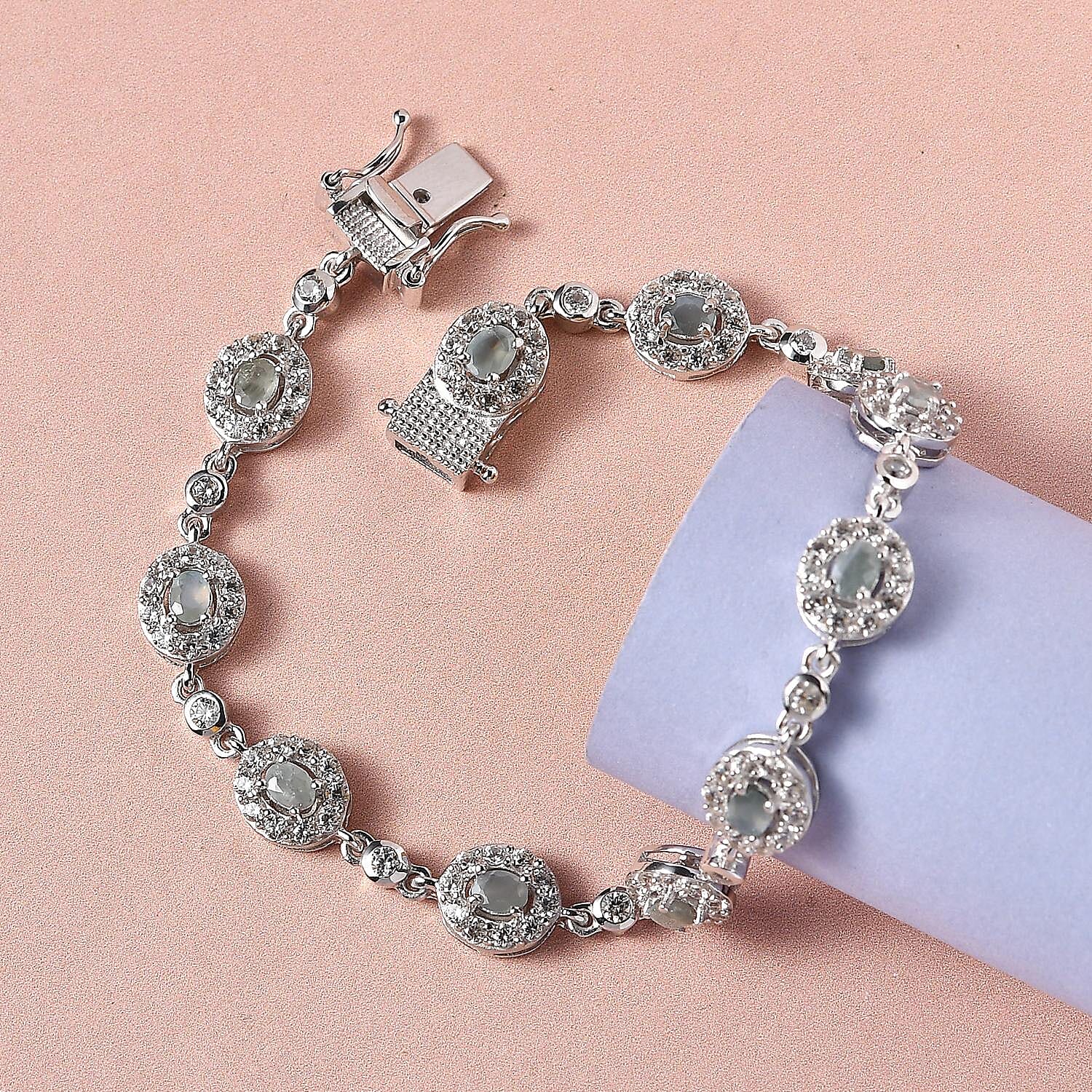 Alexandrite and Natural Cambodian Zircon Cluster Bracelet (Size - 7.5) in Platinum Overlay Sterling Silver 5.94 Ct, Silver Wt. 11.00 Gms