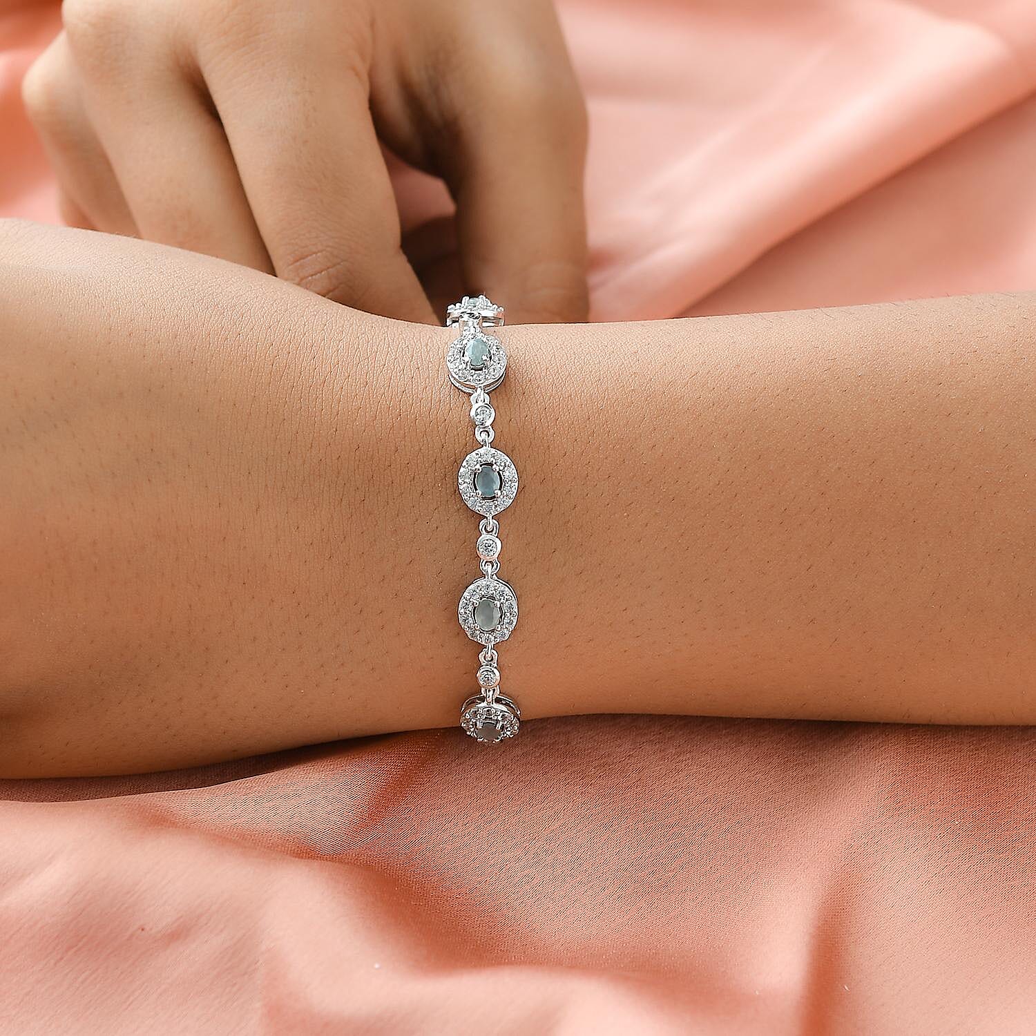 Alexandrite and Natural Cambodian Zircon Cluster Bracelet (Size - 7.5) in Platinum Overlay Sterling Silver 5.94 Ct, Silver Wt. 11.00 Gms