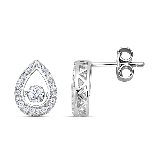 Simulated Diamond Earrings (With Push Back) in Rhodium Overlay Sterling