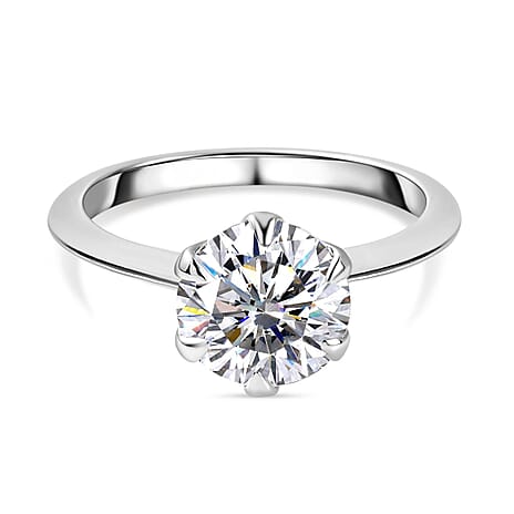 9K White Gold Moissanite Solitaire Ring 1.73 Ct.