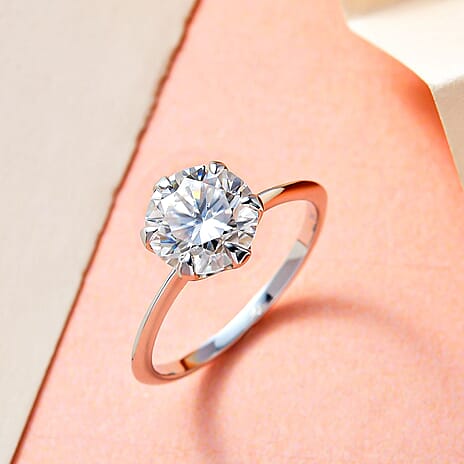 9K White Gold Moissanite Solitaire Ring 1.73 Ct.
