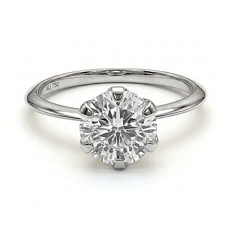9K White Gold Moissanite Solitaire Ring 1.73 Ct.