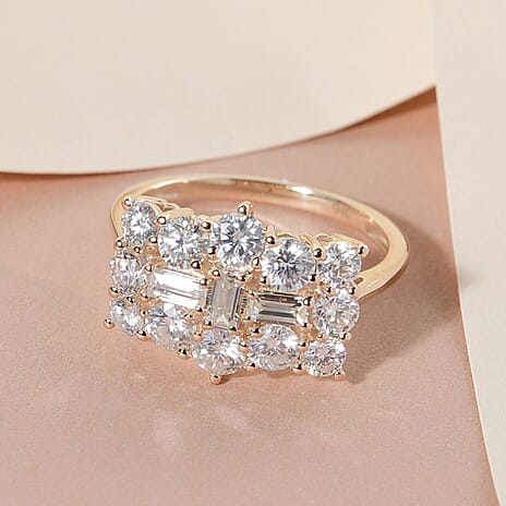 9K Yellow Gold Moissanite Boat Ring 1.97 Ct.