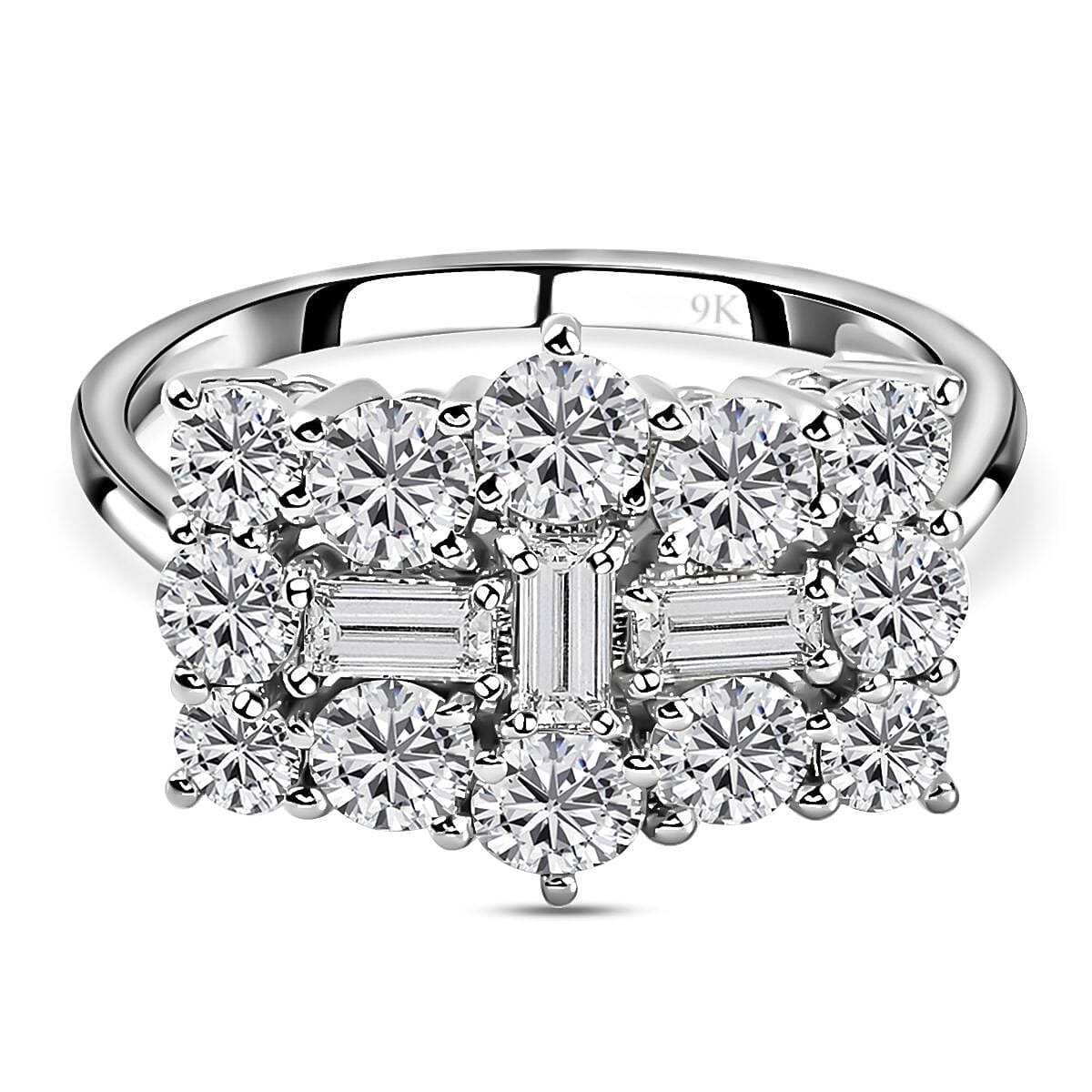 9K Gold 1.98 Ct Moissanite Cluster Boat Ring