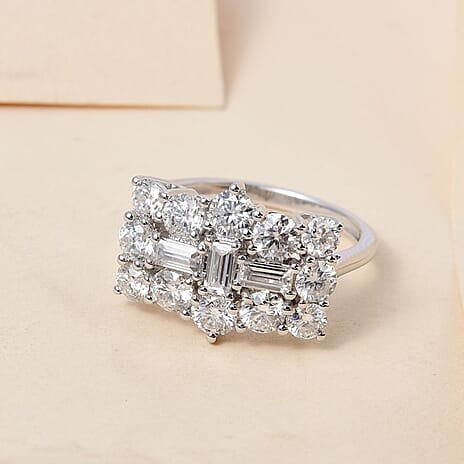 9K White Gold Fine Quality Moissanite Cluster Ring 1.92 Ct