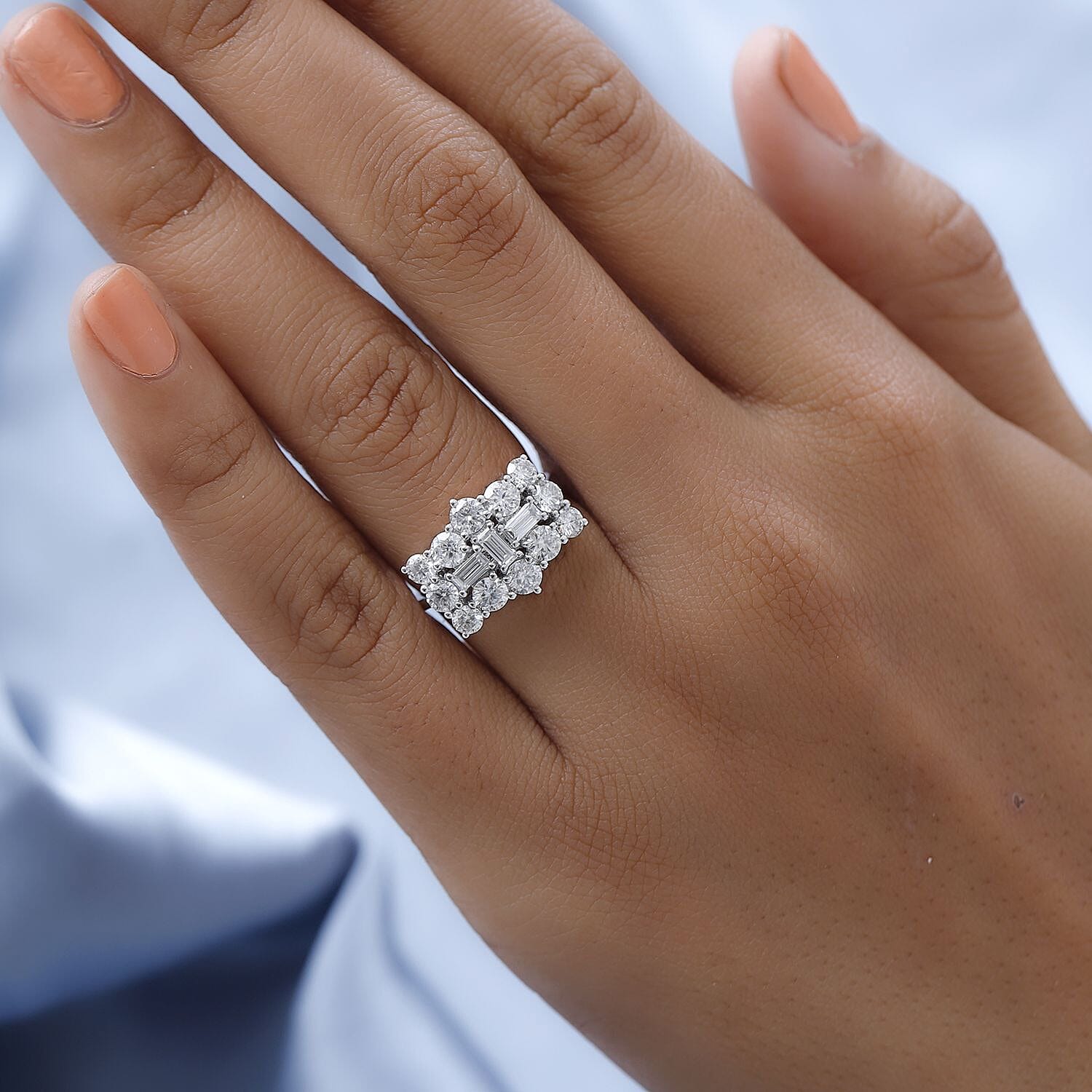 9K Gold 1.98 Ct Moissanite Cluster Boat Ring