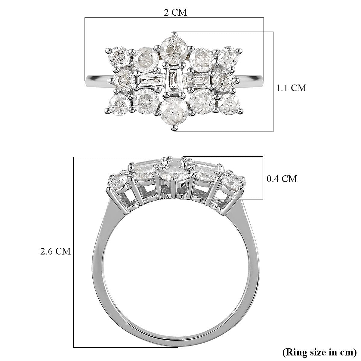 9K Gold 1.98 Ct Moissanite Cluster Boat Ring