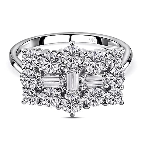9K White Gold Fine Quality Moissanite Cluster Ring 1.92 Ct