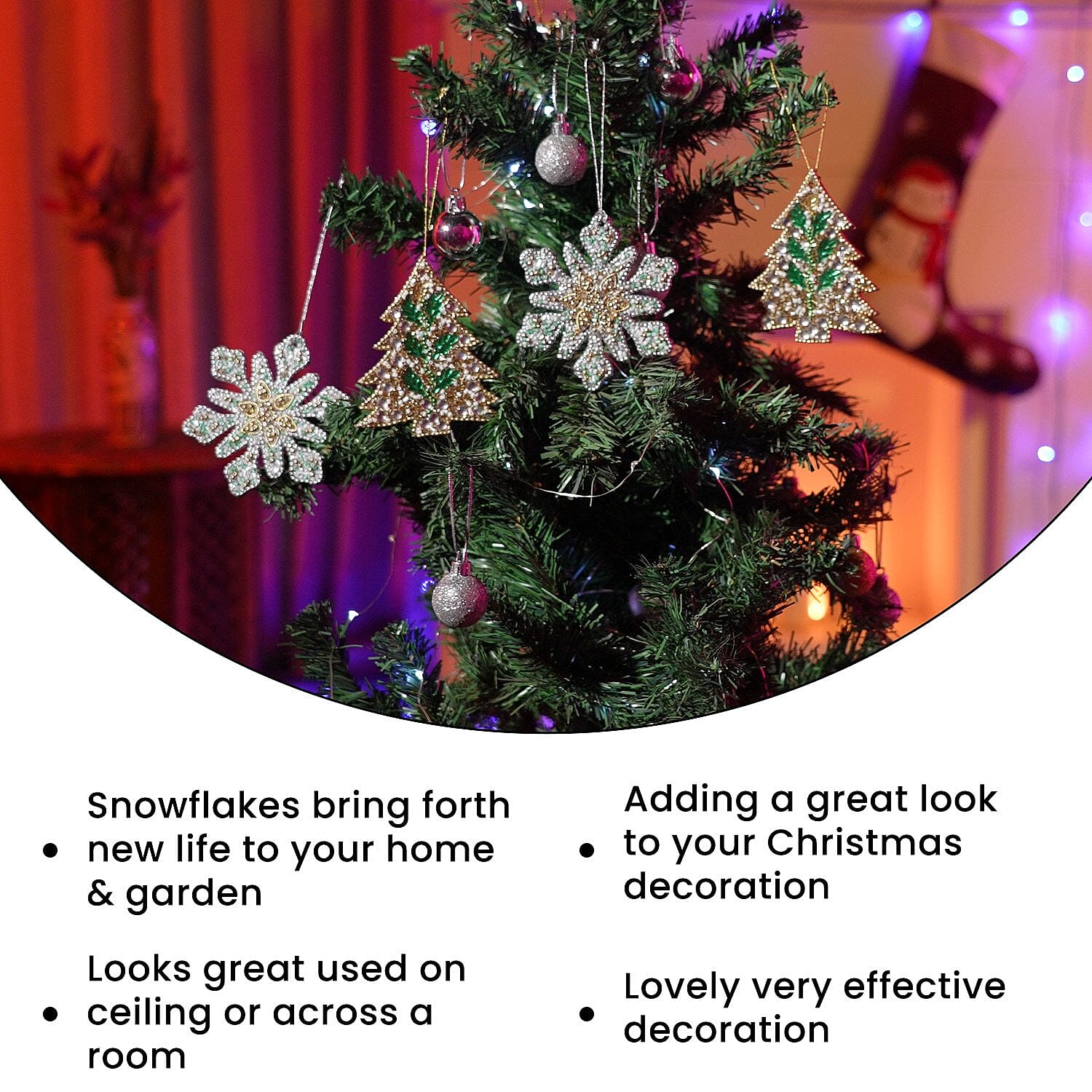 Set of 4 - Hanging Pair of Tree & Snowflake (Size 10 Cm) - Multi