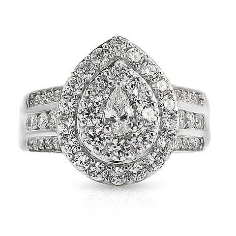 Lustro Stella Platinum Overlay Sterling Silver Ring Made with Finest CZ 2.57 Ct.