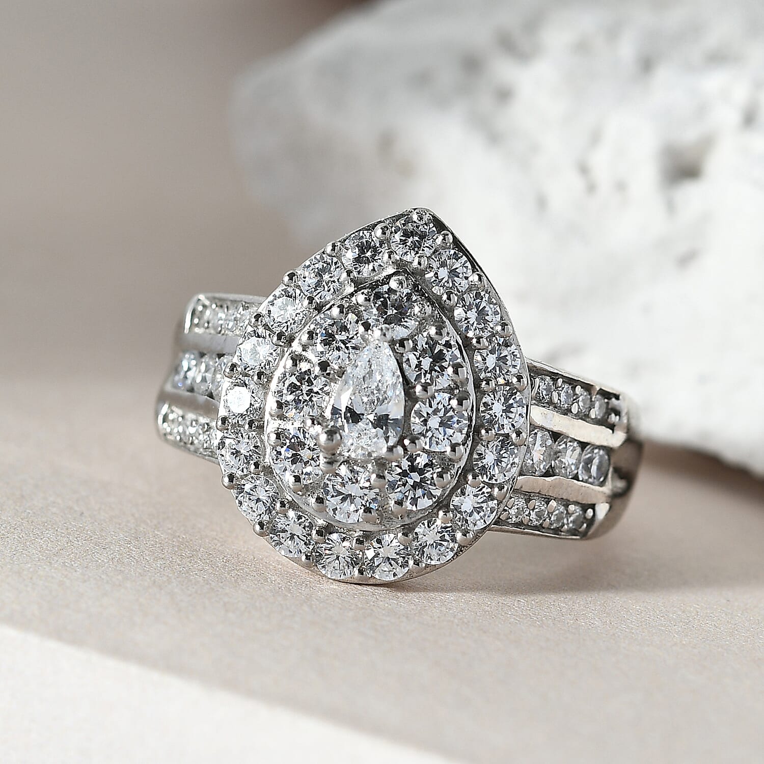 Lustro Stella Platinum Overlay Sterling Silver Ring Made with Finest CZ 2.57 Ct.