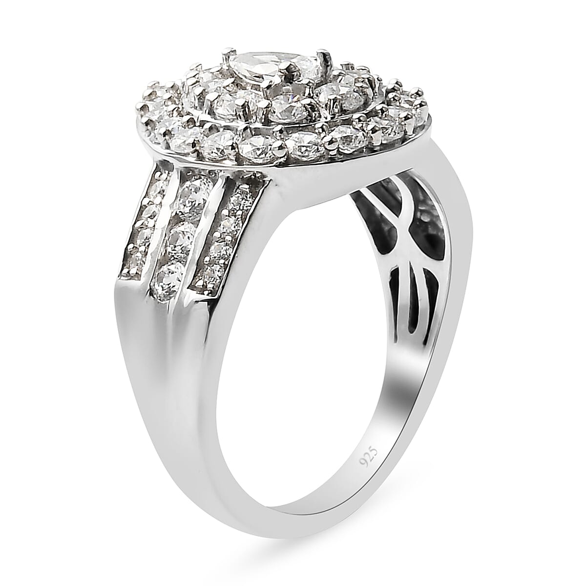 Lustro Stella Platinum Overlay Sterling Silver Ring Made with Finest CZ 2.57 Ct.