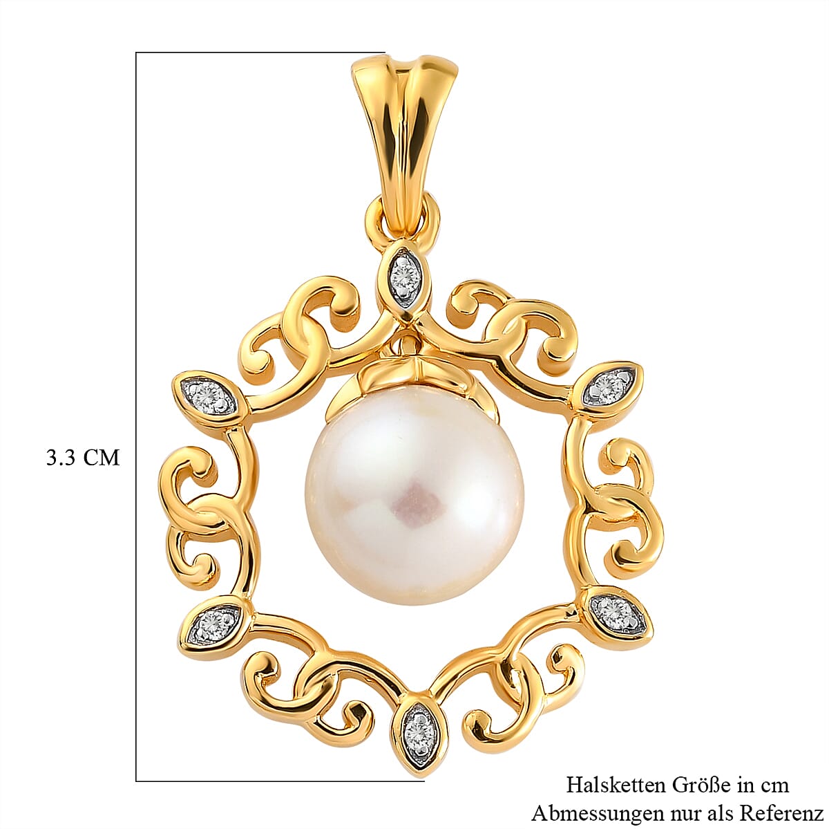 Fresh Water Pearl and Natural Zircon Pendant in Yellow Gold Tone