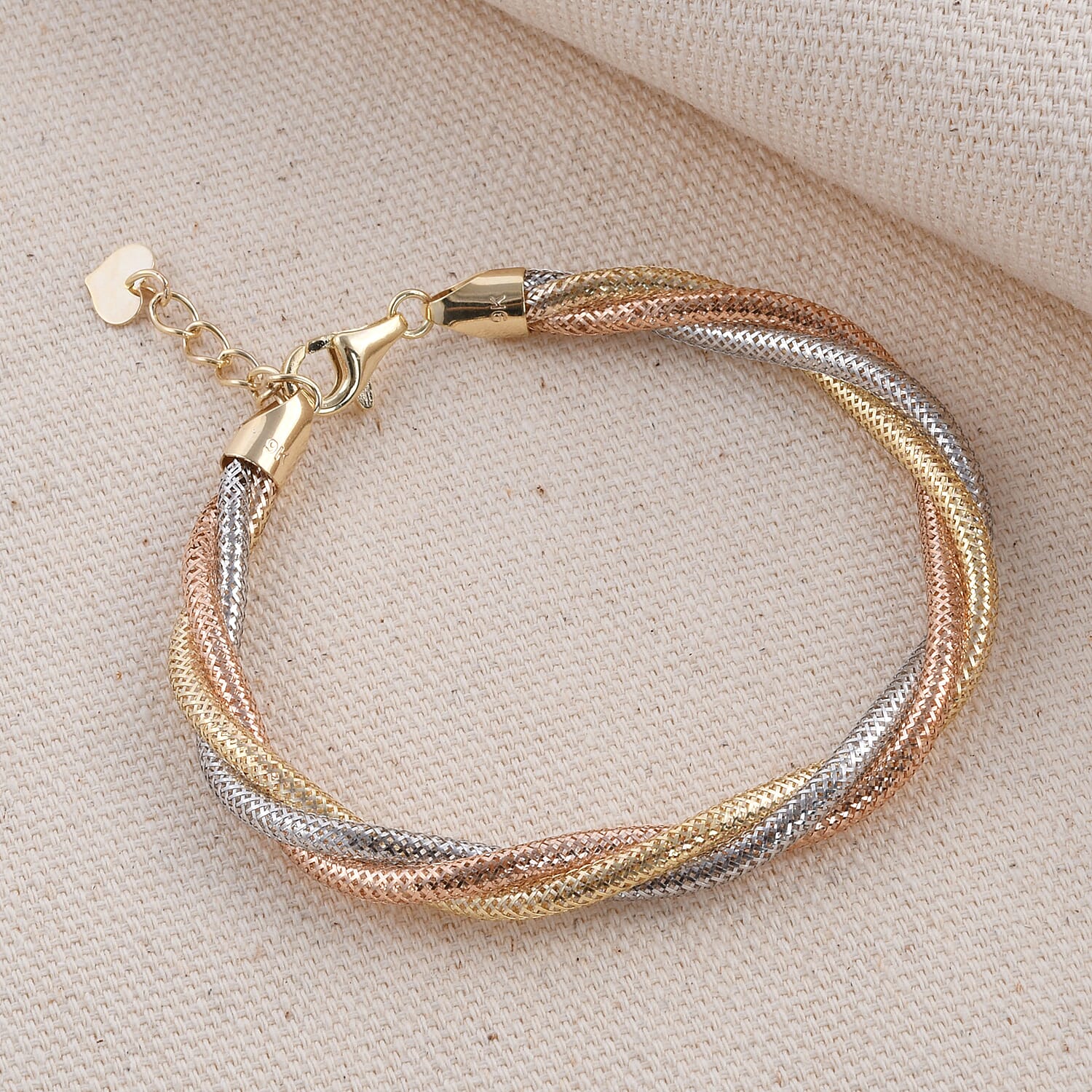 Close Out Deal - 9K Tricolour Gold Triple Snake Bracelet (Size - 8.5 with Extender) with Lobster Clasp, Gold Wt 3.60 Gms