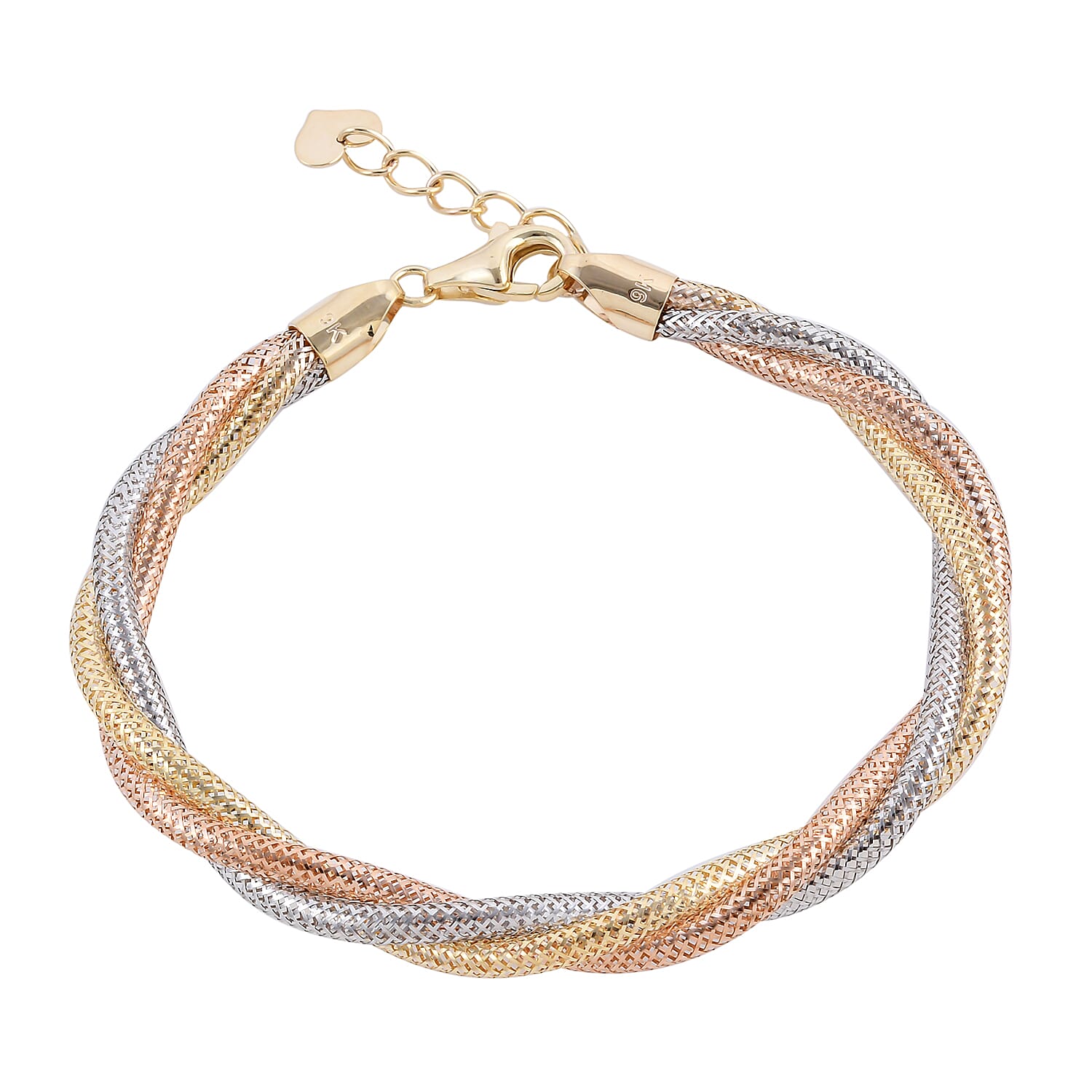 Close Out Deal - 9K Tricolour Gold Triple Snake Bracelet (Size - 8.5 with Extender) with Lobster Clasp, Gold Wt 3.60 Gms