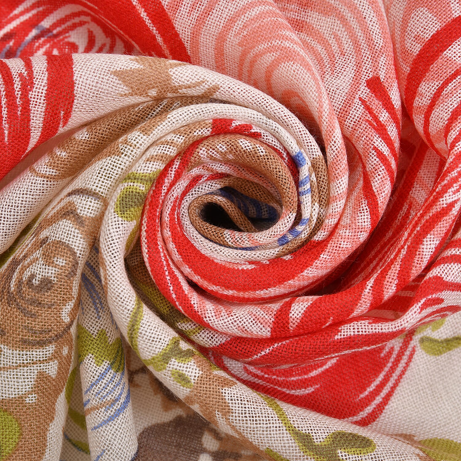 LA MAREY 100% Merino Woollen Floral Pattern Scarf (Size 175x66x9 Cm) - Red & Blue