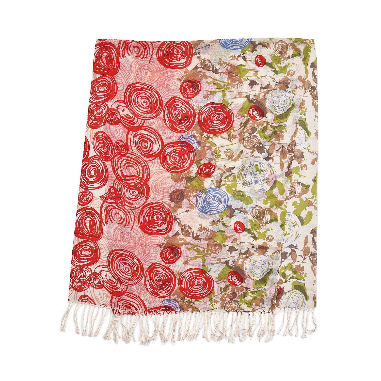 LA MAREY 100% Merino Woollen Floral Pattern Scarf (Size 175x66x9 Cm) - Red & Blue