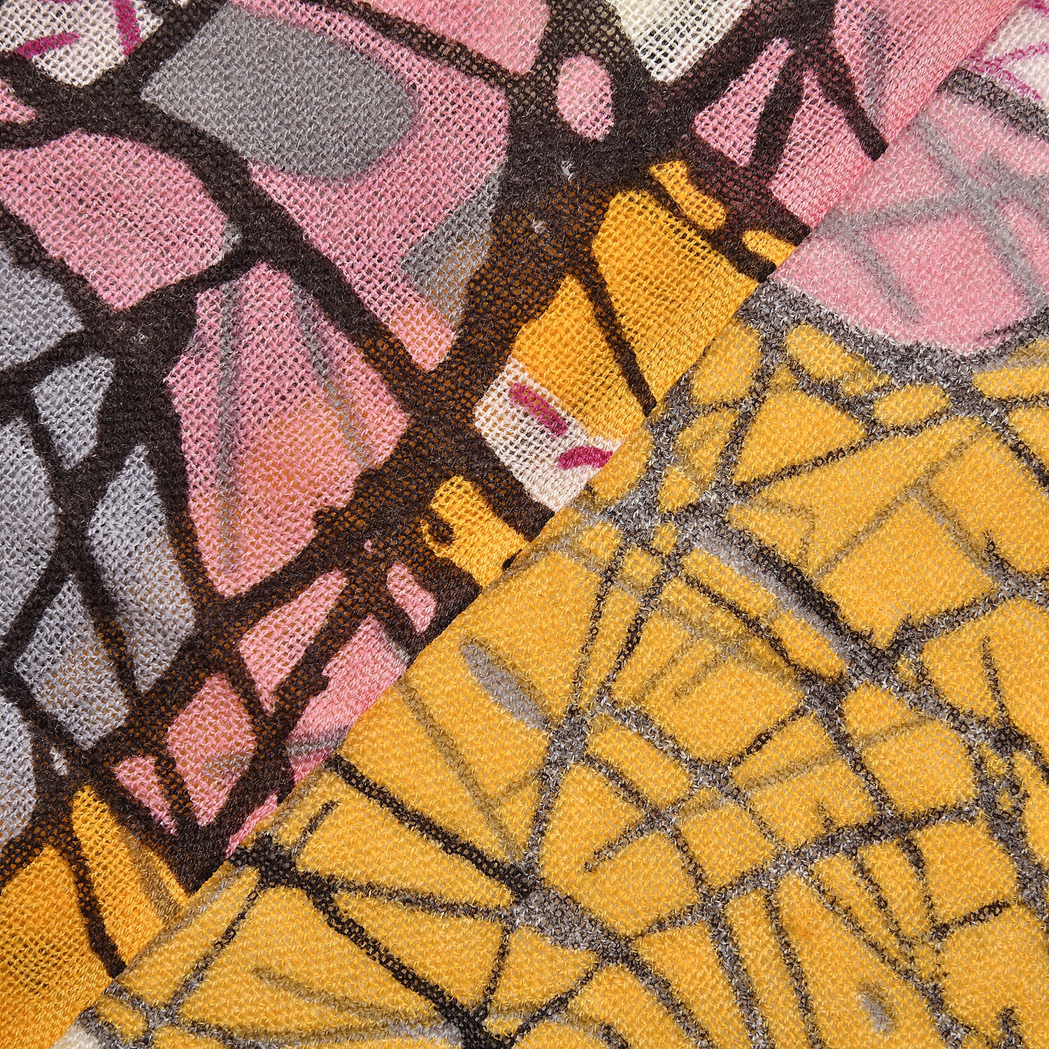 LA MAREY 100% Merino Woollen Geometric Pattern Scarf (Size 175x66x9 Cm) - Pink & Black