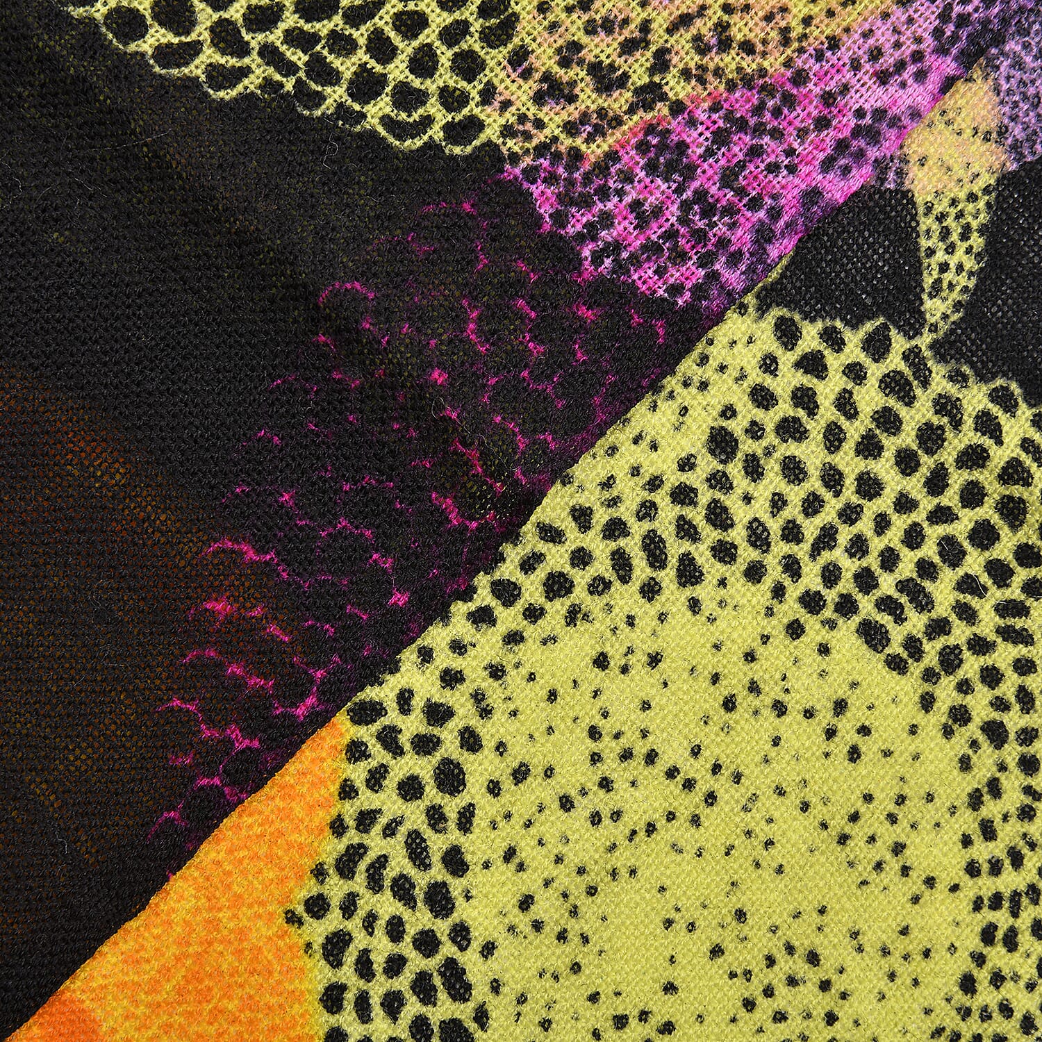 LA MAREY 100% Merino Woollen Abstract Pattern Scarf (Size 175x66x9 Cm) - Black & Multi