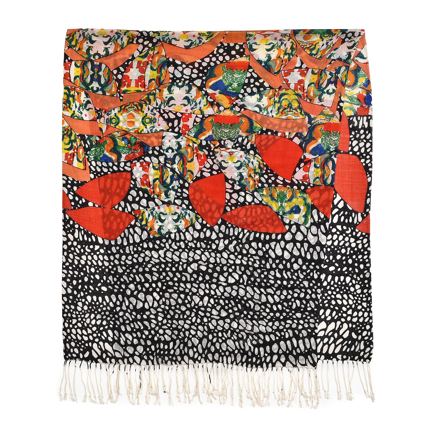 LA MAREY 100% Merino Woollen Spot Pattern Scarf (Size 175x66x9 Cm) - Black & Multi