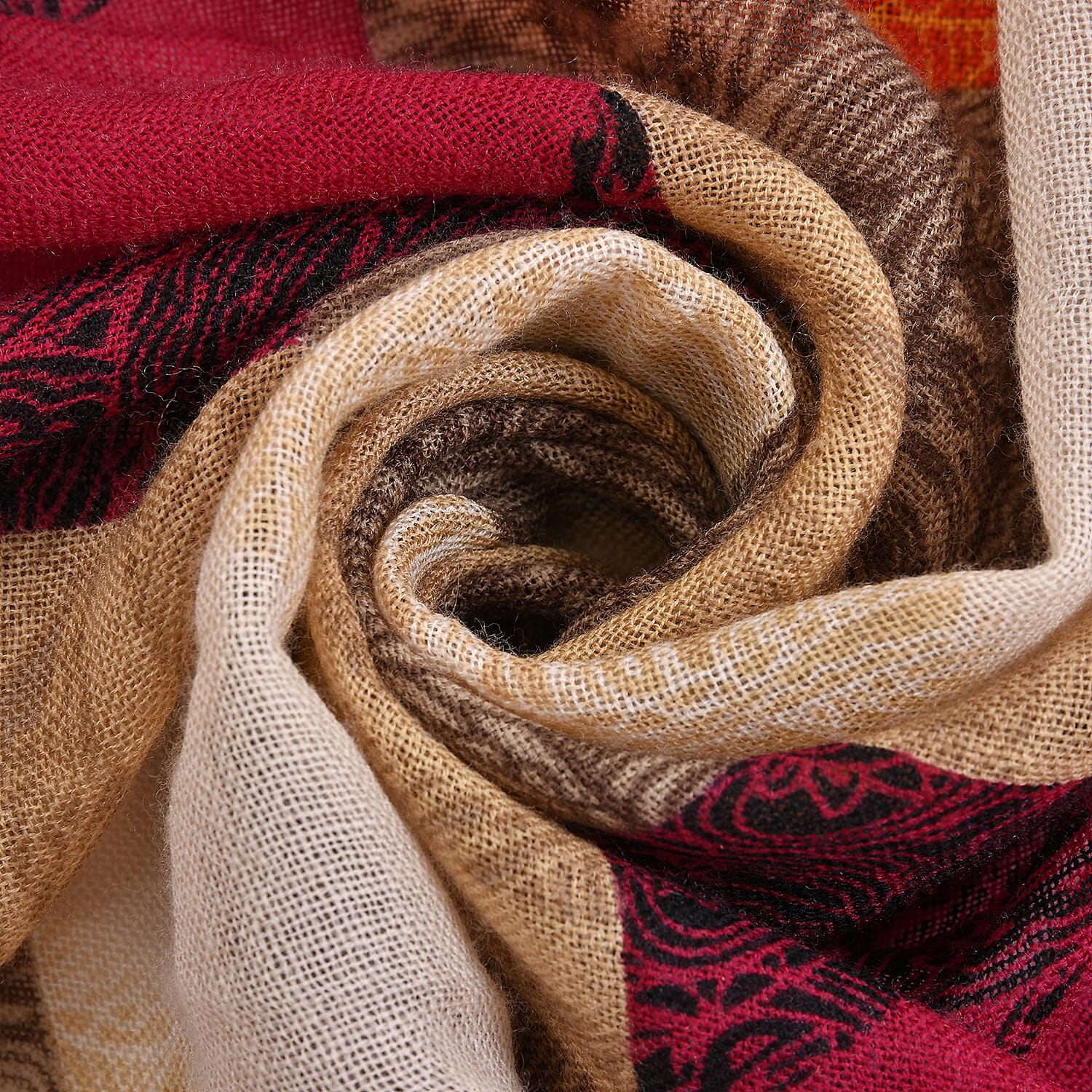 LA MAREY 100% Merino Woollen Geometric Pattern Scarf (Size 175x66x9 Cm) - Red & Multi