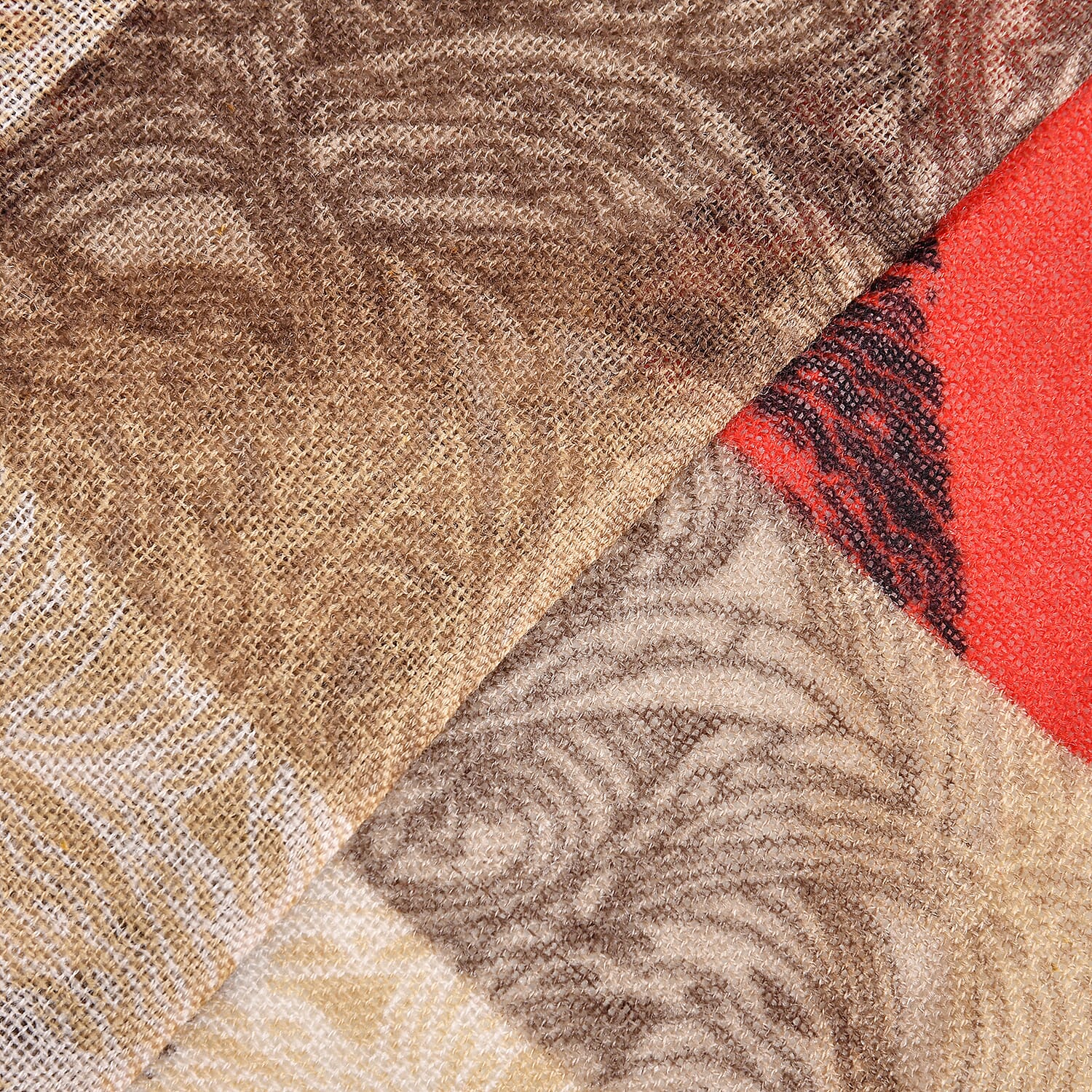 LA MAREY 100% Merino Woollen Geometric Pattern Scarf (Size 175x66x9 Cm) - Red & Multi