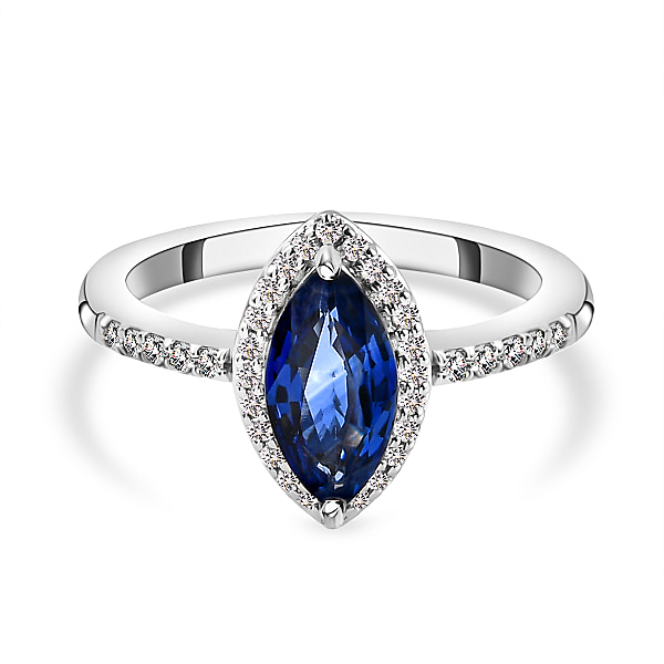 RHAPSODY Halo AAAA Blue Ceylon Sapphire Ring with VS-E-F Diamond Accent ...