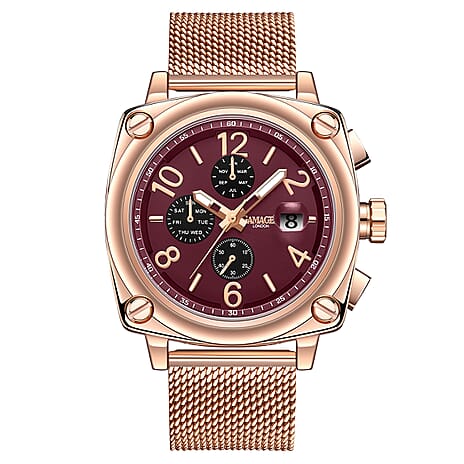 GAMAGES OF LONDON Limited Edition Hand Assembled Perception Automatic Movement Watch with Mesh Style Strap in Rose Gold Tone