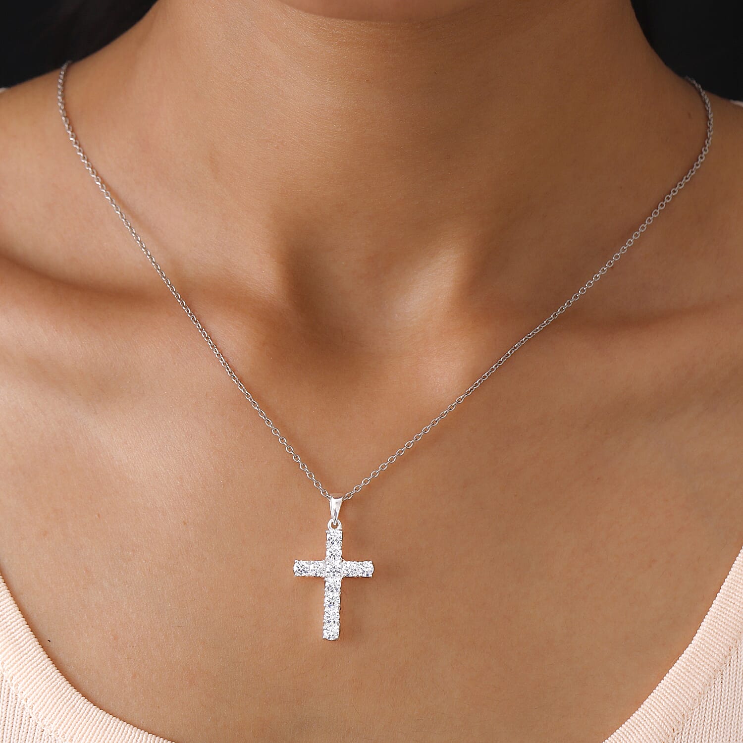Lustro Stella Sterling Silver Cross Pendant Made with Finest CZ 2.95 Ct.