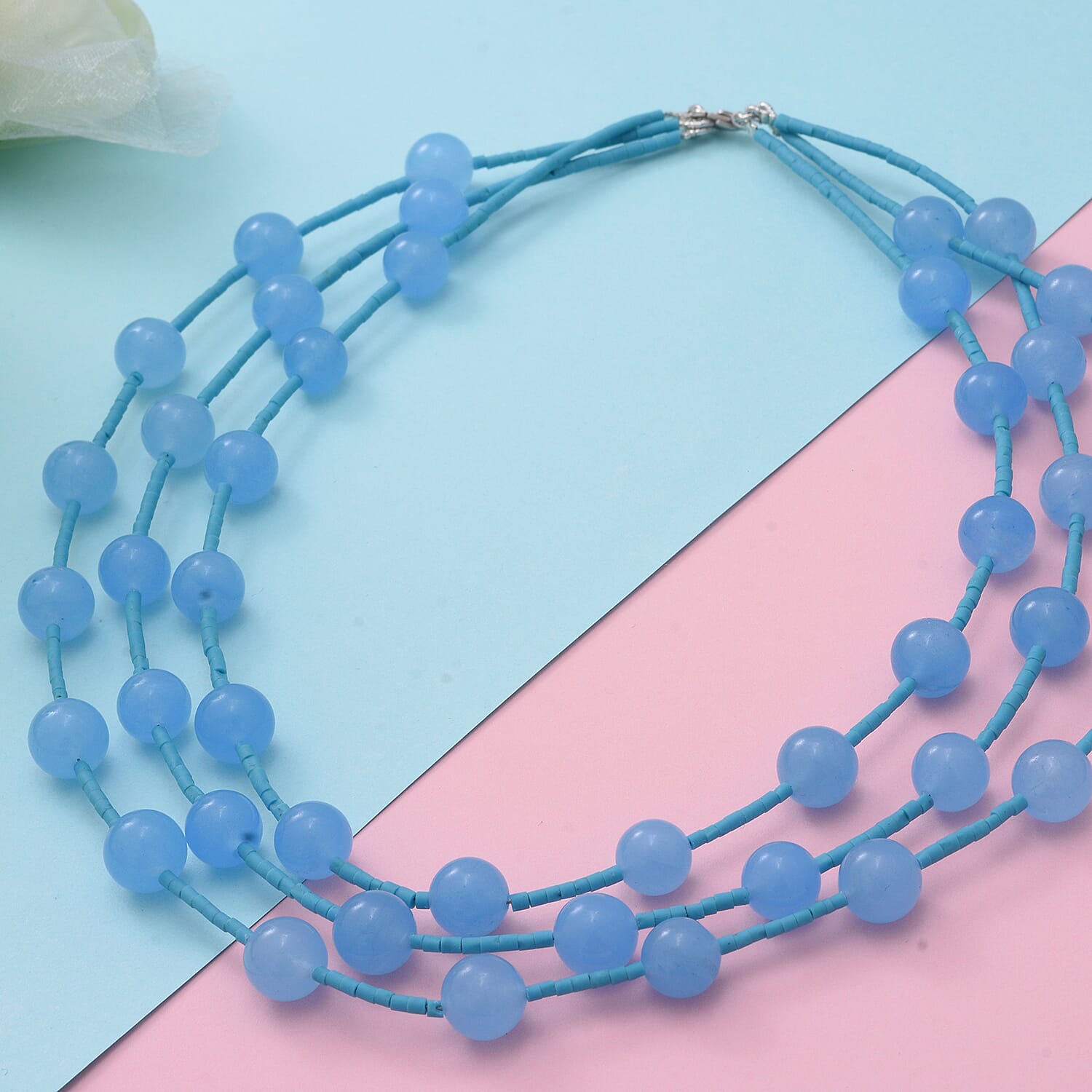 Hemimorphite Necklace (Size 16.5) with Lobster Clasp in Rhodium Overlay Sterling Silver 338.00 Ct.