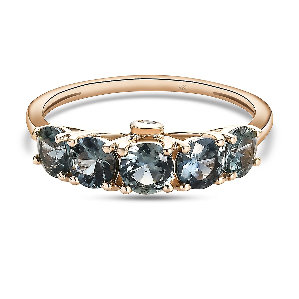 9K Yellow Gold Natural Parti Sapphire and Diamond Ring 1.53 Ct.