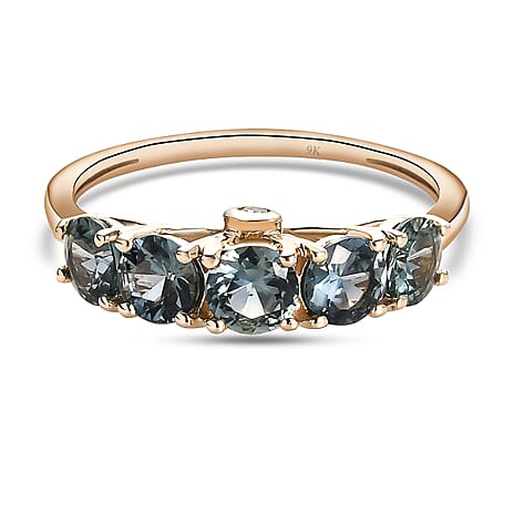 9K Yellow Gold Natural Parti Sapphire and Diamond Ring 1.53 Ct.