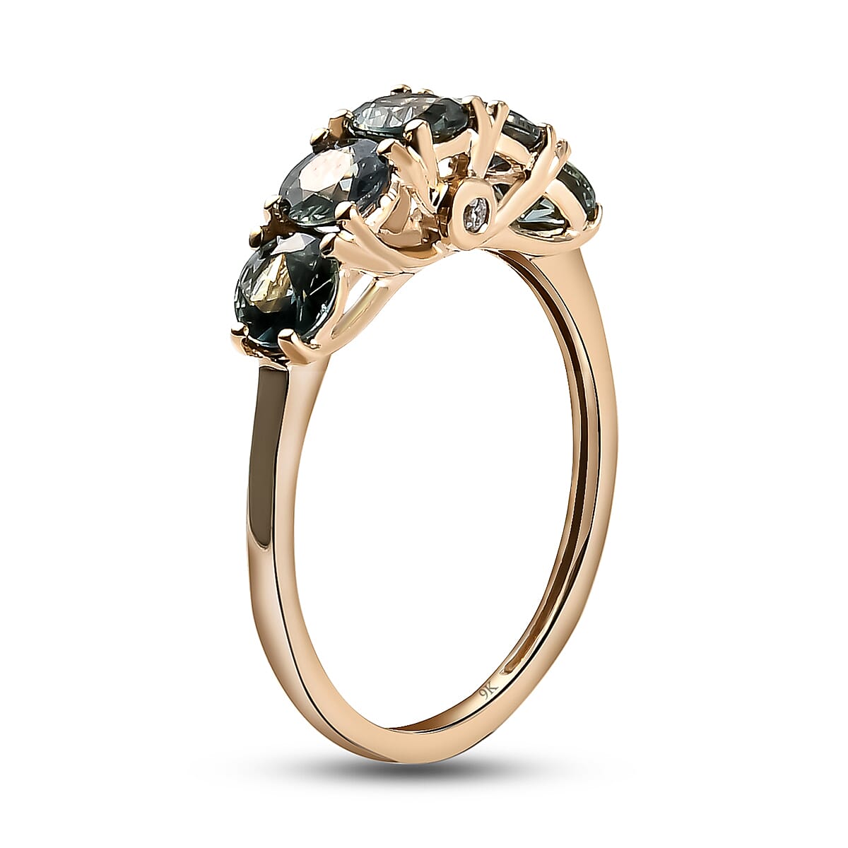 9K Yellow Gold Natural Parti Sapphire and Diamond Ring 1.53 Ct.