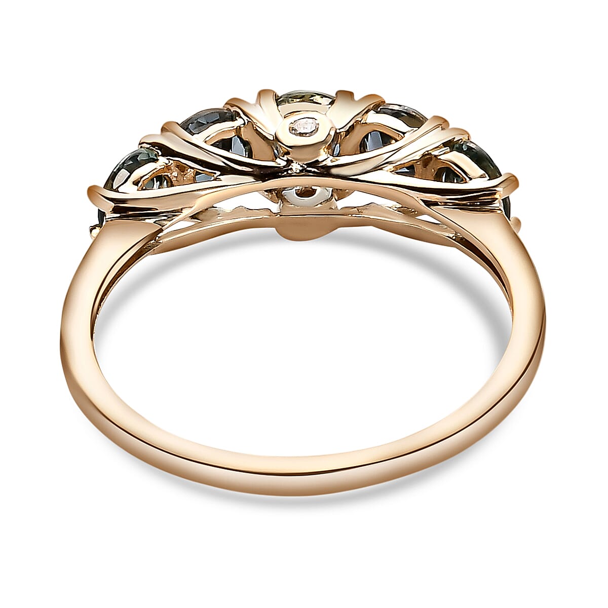 9K Yellow Gold Natural Parti Sapphire and Diamond Ring 1.53 Ct.