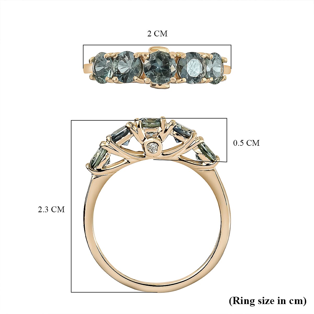 9K Yellow Gold Natural Parti Sapphire and Diamond Ring 1.53 Ct.