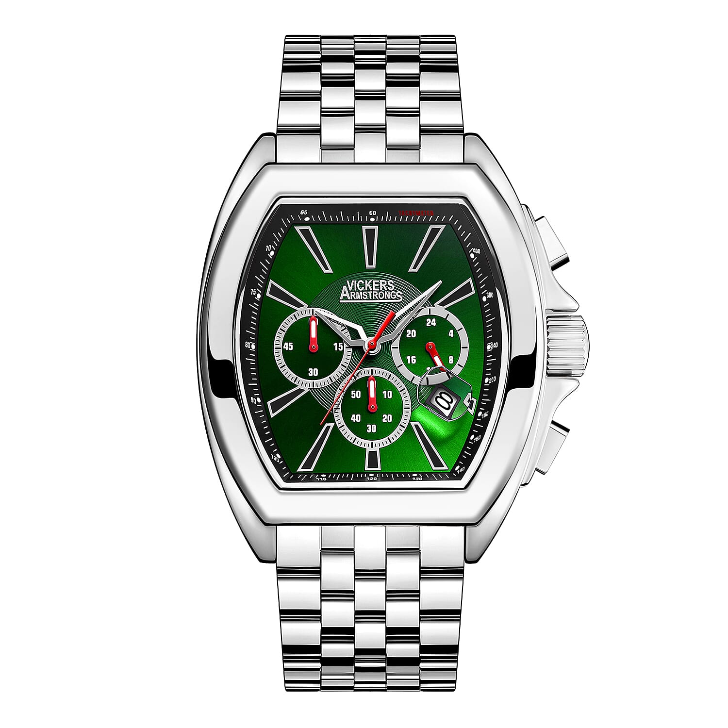 VICKERS ARMSTRONGS Limited Edition Hand Assembled Atmosphere Chronograph Movement Green Dial Water Resistant Watch with Silver Colour Chain Strap