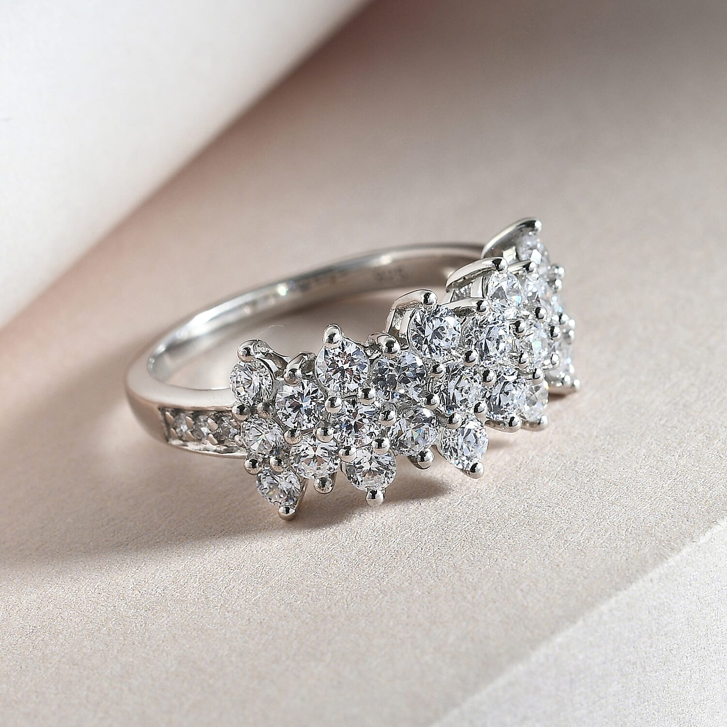 Lustro Stella Platinum Overlay Sterling Silver Cluster Ring Made with Finest CZ 2.47 Ct.