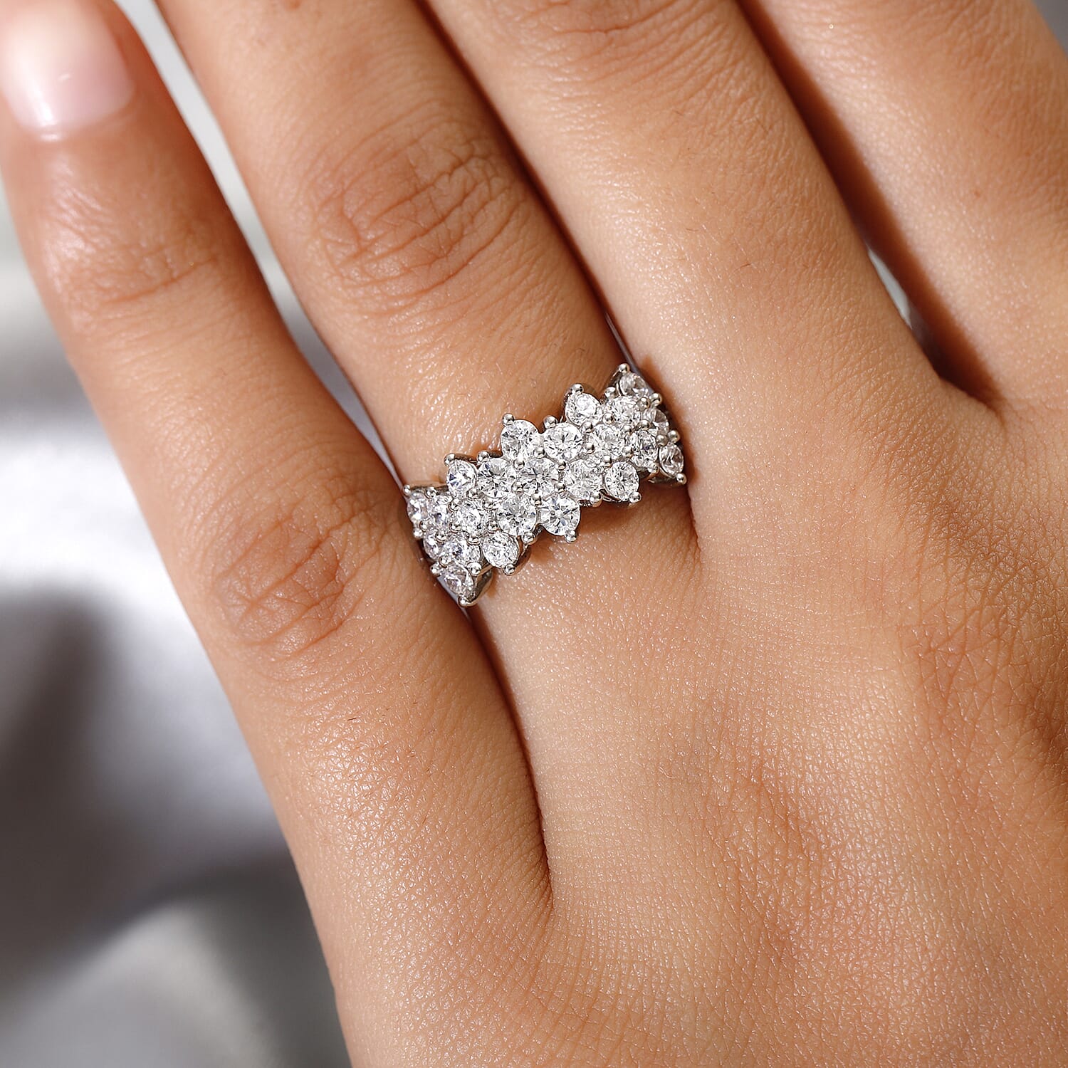 Lustro Stella Platinum Overlay Sterling Silver Cluster Ring Made with Finest CZ 2.47 Ct.