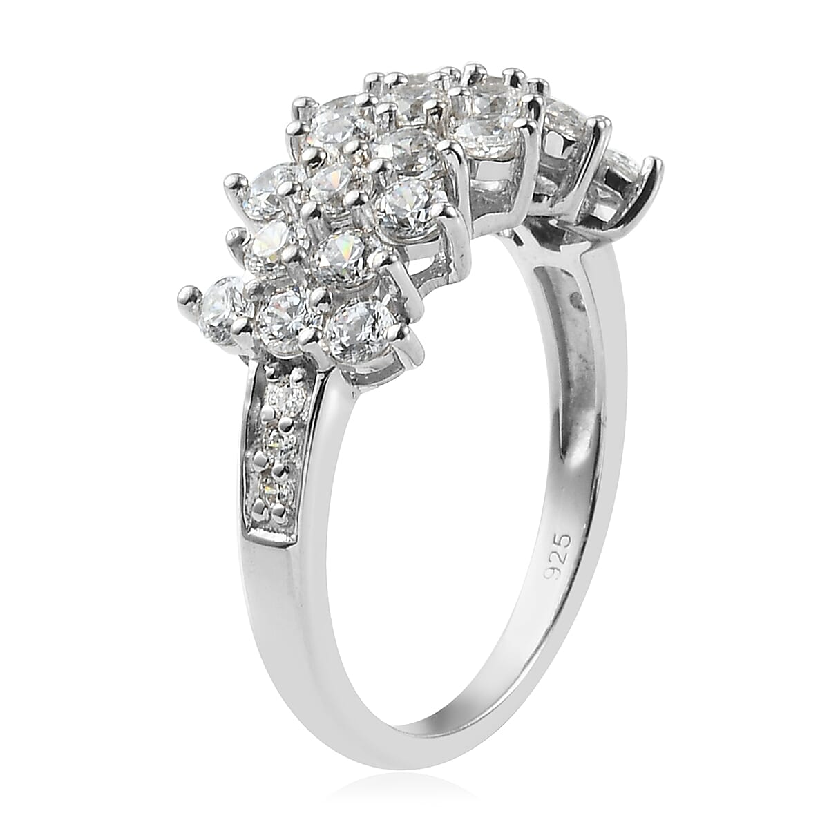 Lustro Stella Platinum Overlay Sterling Silver Cluster Ring Made with Finest CZ 2.47 Ct.